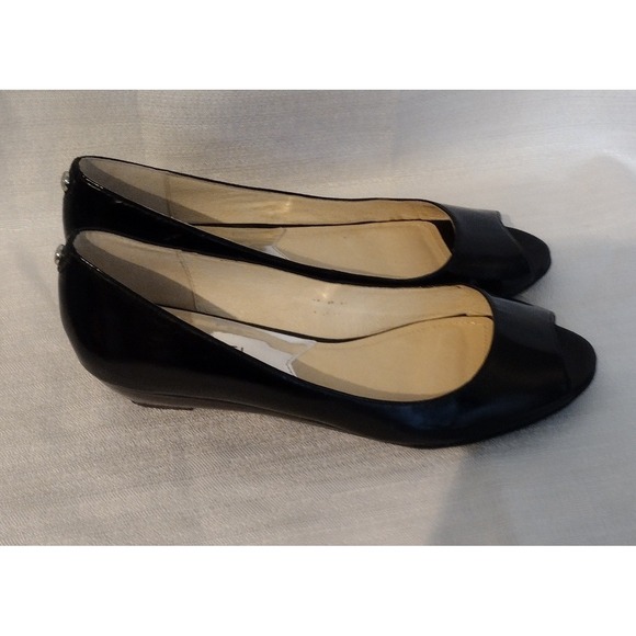 Michael Kors Women's Shoes Size 8.5M Black Patent Wedge Heel Slip-On Open Toe - Picture 5 of 5